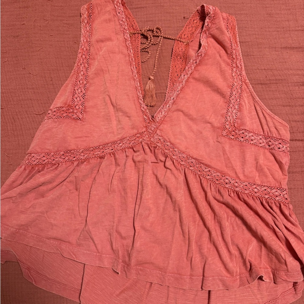 Lucky Brand Terracotta Lace Trim Tank Top